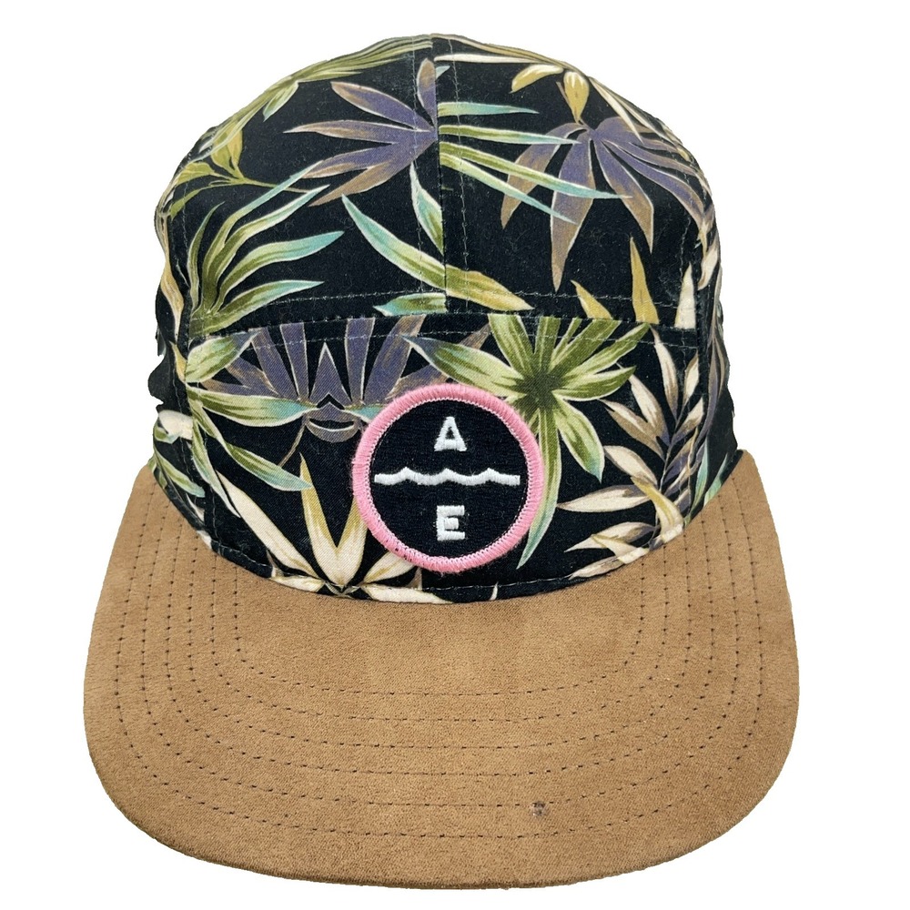 American Eagle Hat Cap 5 Panel Floral Suede Bill Adjustable Beach Vacation AEO